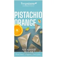 Ciocolata alba cu Fistic si Portocale, fara zahar, Eco, 60g, Benjamissimo