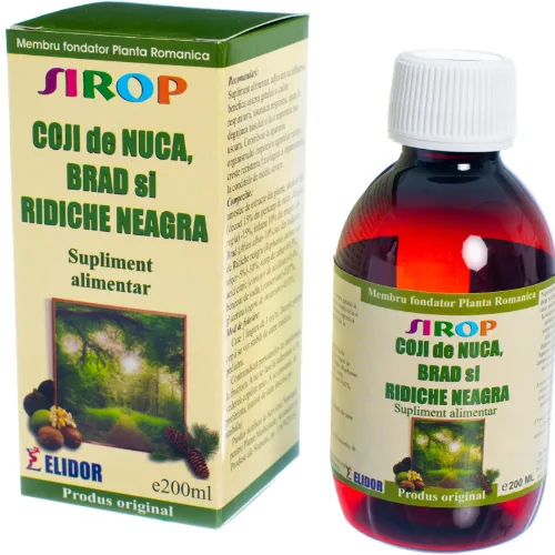 Sirop Coji de Nuca Brad si Ridiche Neagra cu Zahar 200ml Elidor