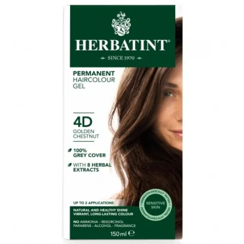 Vopsea Pentru Par Castaniu Auriu 4D, 150ml, Herbatint 