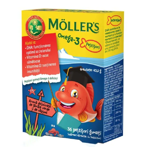 Mollers Omega-3 Fishes Strawberry, 36 jeleuri, Pharma Brands