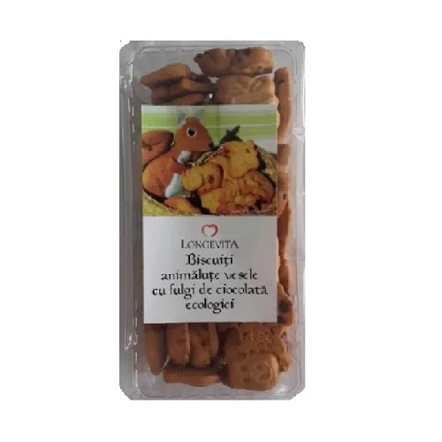 Biscuiti Animalute Vesele Cu Fulgi Ciocolata Eco, 140g,Longevita