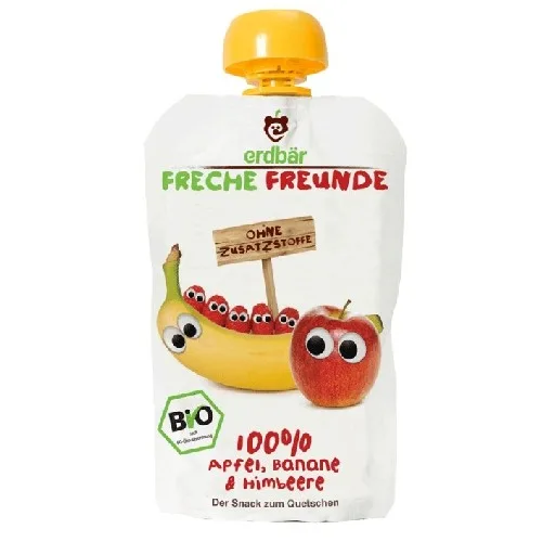 Piure de Banane, Mere si Zmeura Bio 100gr Erdbar