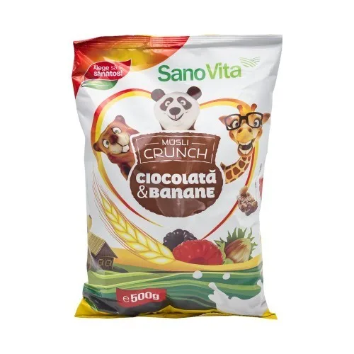 Musli Crocanta cu  Banane & Ciocolata 500gr SanoVita