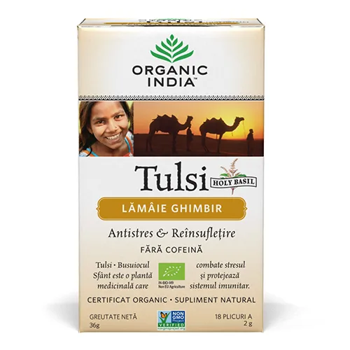 Ceai Tulsi Lamaie si Ghimbir 18dz Organic India