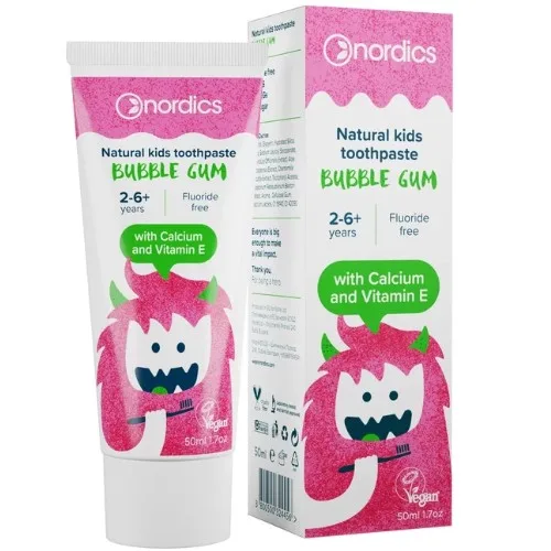 Pasta de dinti naturala pentru copii, Bubble Gum, 50ml, Nordics