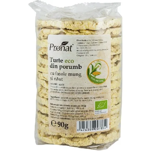 Turte Porumb, Fasole, Mung, Naut Eco, 90g, Pronat