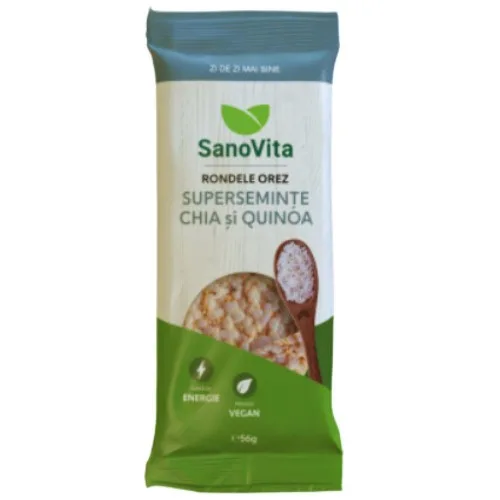 Rondele Orez cu Seminte Chia si Quinoa, 56g, SanoVita