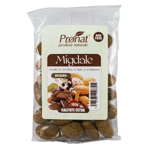 Migdale invelite in ciocolatata, 100gr, Pronat