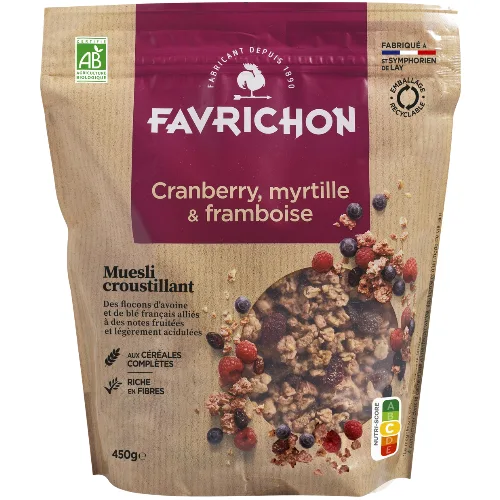 Musli Crocant cu Merisor Afine si Zmeura Eco 450g Favrichon
