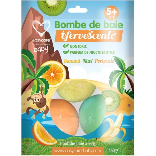 Bombe de Baie Efervescente Copii Fructe Exotice 3buc, Easycare