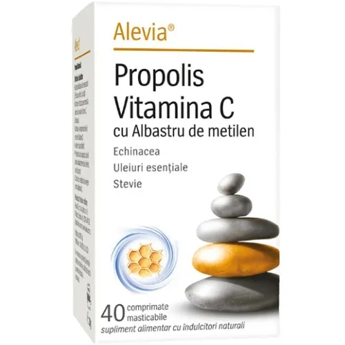 Propolis Vitamina C cu Albastru de Metilen, 40 cpr masticabile, Alevia