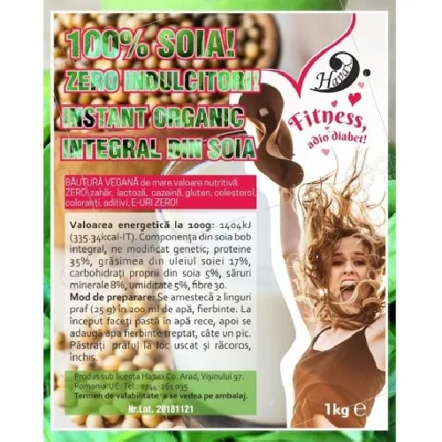 Instant Organic Integral din Soia Zero Indulcitor 1000gr Hapax