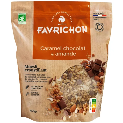 Musli Crocant cu Caramel Ciocolata si Migdale Eco 450g Favrichon