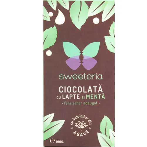 Tableta Ciocolata Lapte Menta Indulcitor Agave 100g Sweeteria