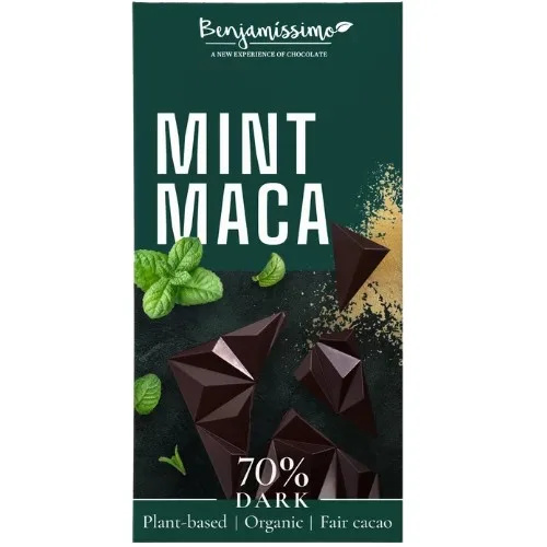 Ciocolata nagra 70% cu Menta si Maca, Eco, 60g, Benjamissimo