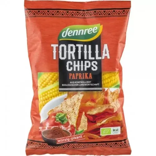 Tortillia Chips cu Ardei Ecologice, 125g, Dennree