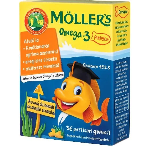 Mollers Omega 3 Fishes Lamai Portocale 36 Jeleuri, Pharma Brands