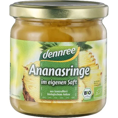 Inele de ananas in suc propriu, 350g, Dennree