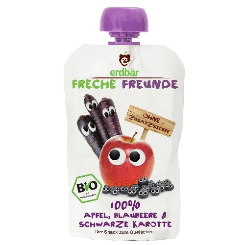 Piure de Mere, Afine si Morcov Negru Bio 100gr Erdbar