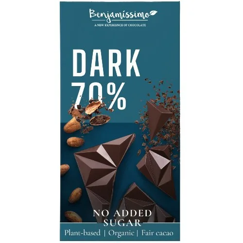 Ciocolata neagra 70% Cacao, fara zahar, Eco, 60g, Benjamissimo