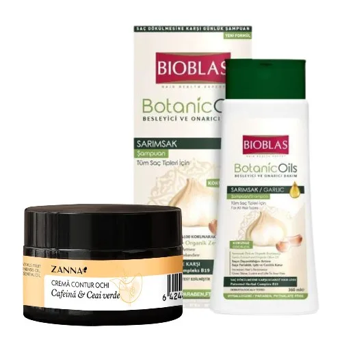 Pachet Crema contur ochi cu Cafeina si ceai verde + Sampon Botanics Oils