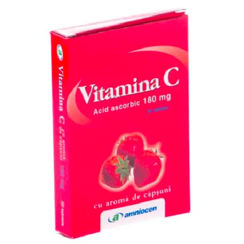 Vitamina C 180gr Aroma Capsuni, 20cpr, Amniocen