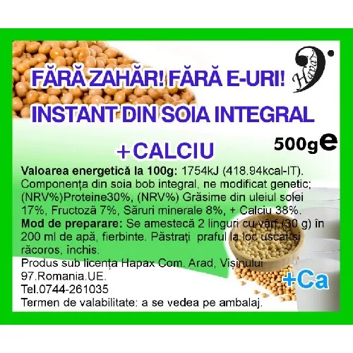 Instant  din Soia Integral + Calciu 500gr Hapax