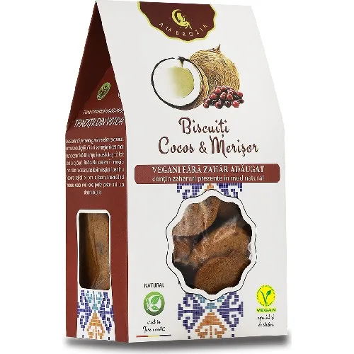 Biscuiti Vegani cu Merisor si Cocos 150gr Hiper Ambrozia
