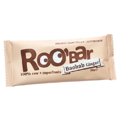 Baton Raw Bio cu Baobab si Ghimbir 30gr Roobar