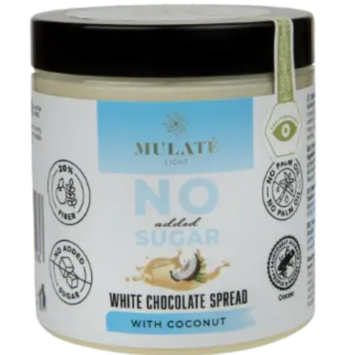 Crema Tartinabila Cu Ciocolata Alba Cu Lapte Din Nuca De Cocos Fara Zahar 230g Mulate