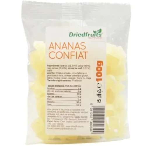 Ananas Confiat Cuburi 100g Driedfruits