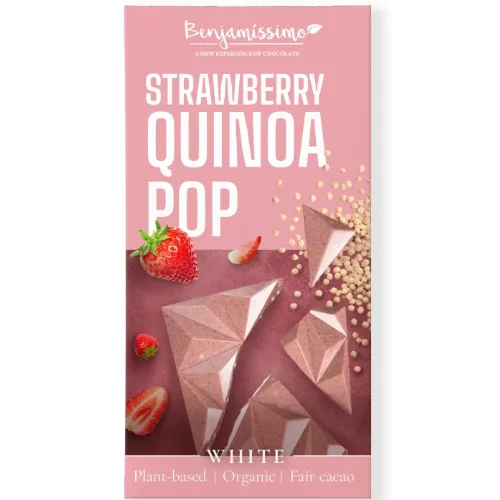 Ciocolata piramida Alba cu Capsuni si Quinoa Eco 60g Benjamissimo