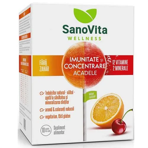 Acadele Imunitate Concentrare Fără Zahăr 10buc Sano Vita