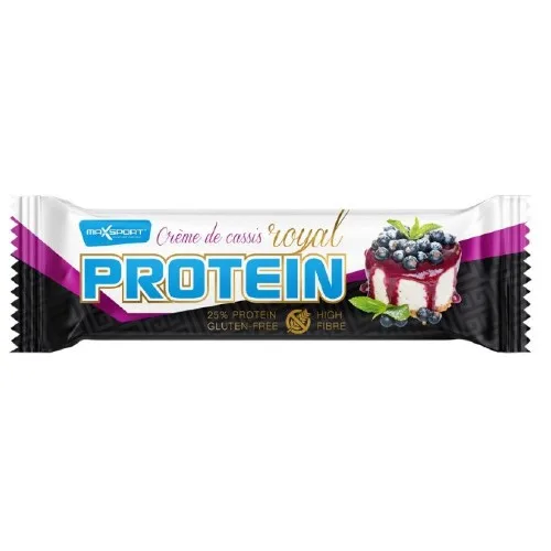 Baton proteic in invelis alb cu aroma de coacaze negre, 60g, Maxsport