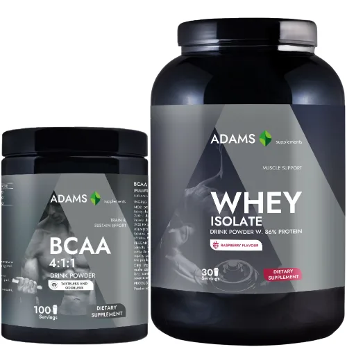Pachet Whey Isolate Protein (zmeura) 908gr & BCAA 4:1:1 (fara aroma), 400g,