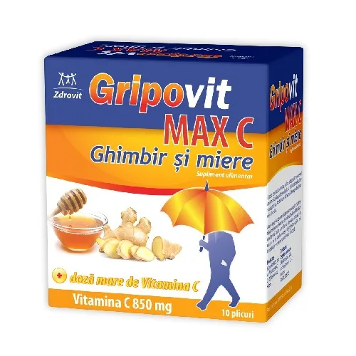Gripovit Max C, Ghimbir si Miere, 10pl, Zdrovit