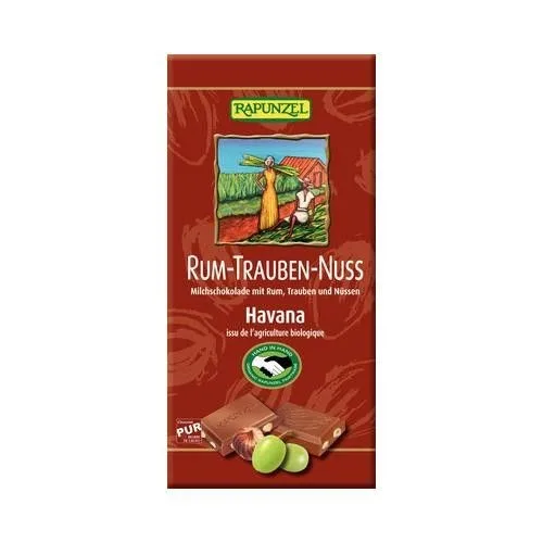 Ciocolata cu stafide alune si rom, 100g, Rapunzel