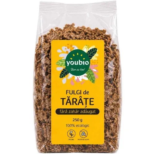 Fulgi de tarate din grau integral, fara zahar adaugat, organic, 250g, Youbio