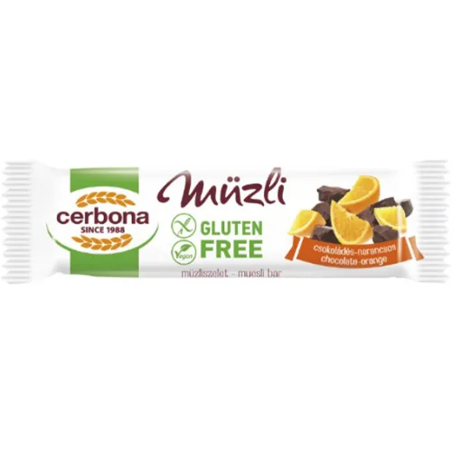 Baton Cereale cu Ciocolata si Portocale Fara Gluten 35g Cerbona