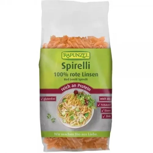 Spirelli din Linte Rosie, fara gluten, 300g, Rapunzel