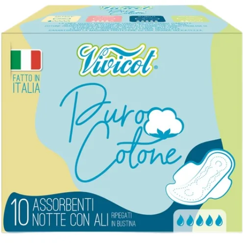 Absorbante Noapte Extra Lungi Bumbac 3 Picaturi 10buc  Vivicot