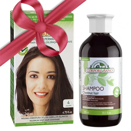Pachet Vopsea Permanenta Naturala+Sampon Par Castaniu
