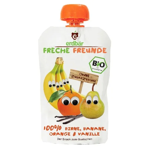 Piure de Pere, Banane, Portocale si Vanilie Bio 100gr Erdbar