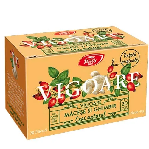 Ceai Natural Vigoare Macese si Ghimbir, 20dz, Fares