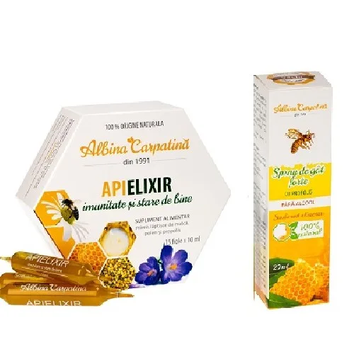 Pachet Apielixir +Spray Forte cu Propolis 20ml, Albina Carpatina