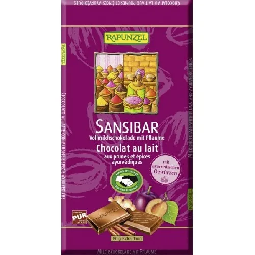 Ciocolata cu lapte prune si condimente ayurvedice, 80g, Rapunzel