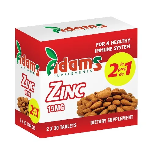 Pachet Zinc 15mg 30 tablete Adams 1+1 GRATUIT