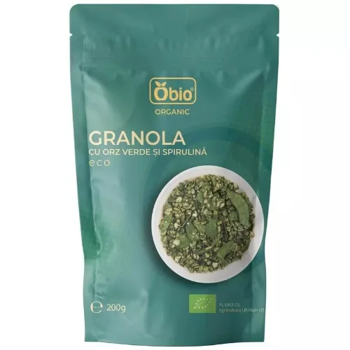 Granola cu orz verde si spirulina, bio, 200g, Obio