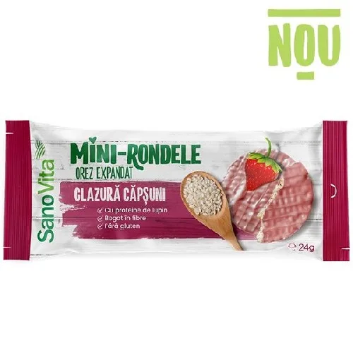 Mini Rondele de Orez cu Glazura de Capsuni, 24g, Sanovita