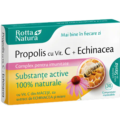 Propolis + Vit. C Naturala + Echinacea si Miere, 30cps, Rotta Natura